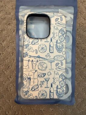 NWT Casely IPhone 15 Pro Case - Blue &White Amalfi Coast design